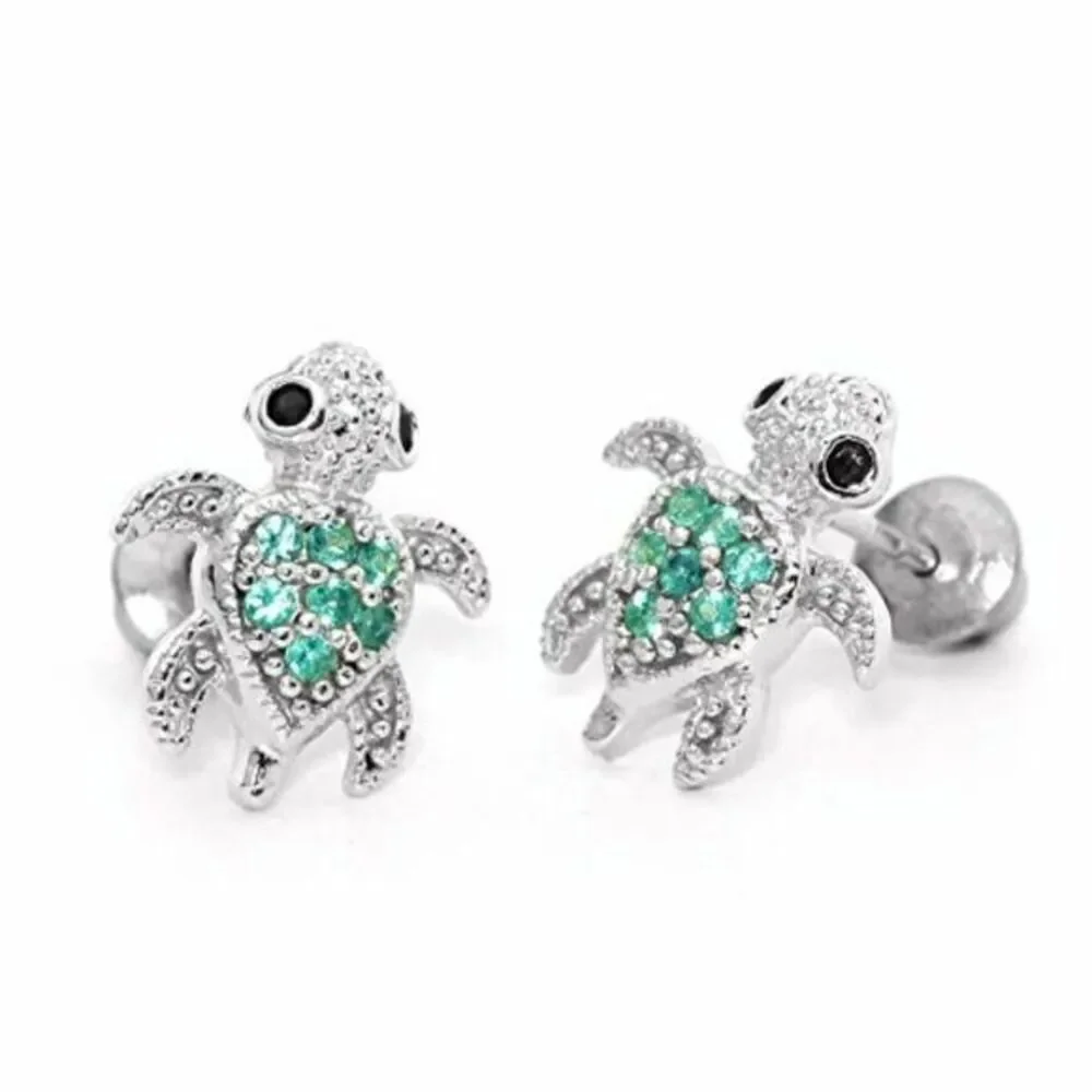 14k gold plated Green Turtle CZ Earrings